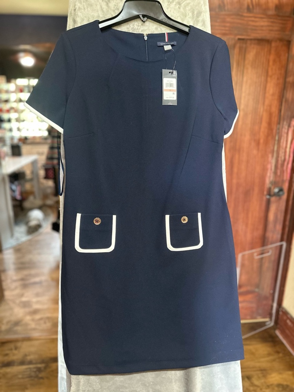 Tommy Hilfiger Navy Shift Dress with White Trim